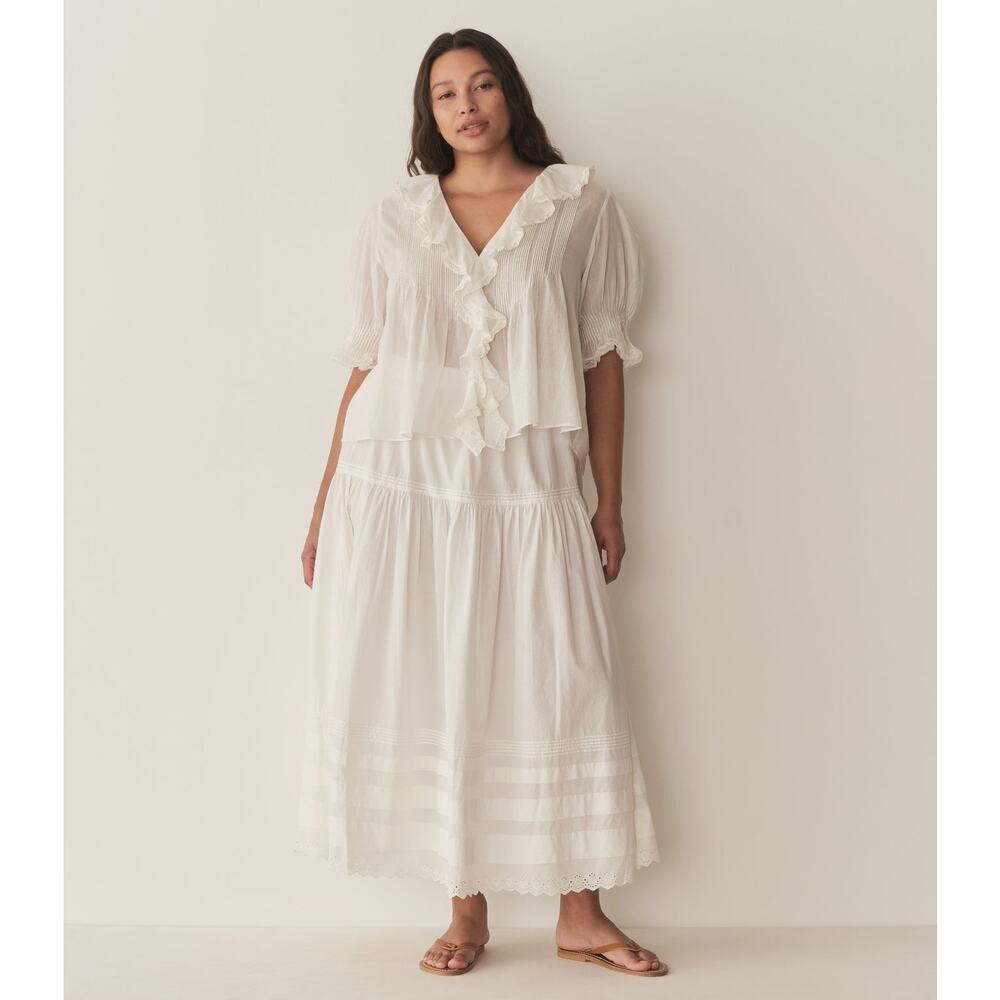 DÔEN Henri Lace-Trimmed Ruffled Cotton-Voile Top - S - Salt - Picture 2 of 3